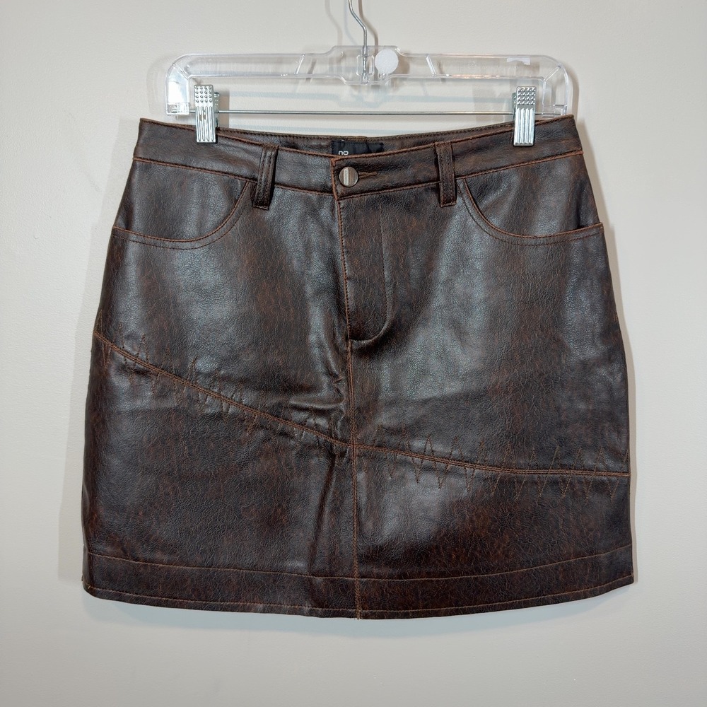 No Boundaries Brown Faux Leather Mini Skirt Juniors Size 9 Distressed Grunge